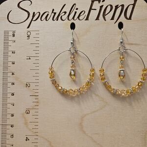 Gold/topaz-colored faceted glass crystal hoop earrings